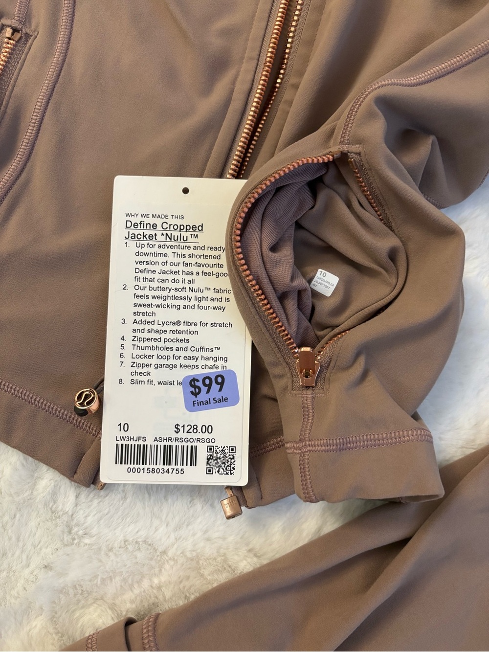 Lululemon Cropped Define Jacket Size 10 Ashen rose/rose gold metal wear - Picture 5 of 6